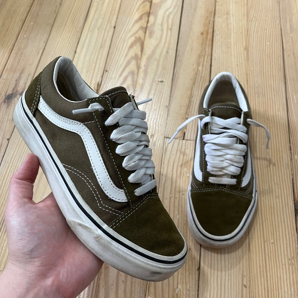 Vans Old Skool Skate Shoes Womens 5.5 Mens 4 Olive Green Canvas Suede Low Top
